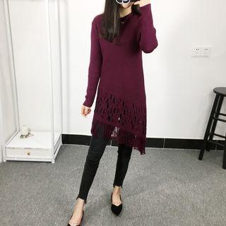 Fringed-hem Cutout Sweater Dress