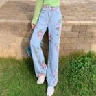 High-waist Floral Wide-leg Jeans