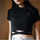 Short-sleeve Tie-waist T-shirt Black - One Size