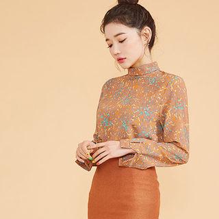 Mock-neck Patterned Blouse
