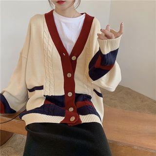Color Panel Cable Knit Cardigan