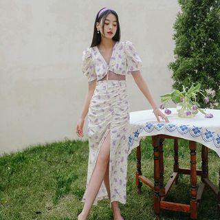 Floral Lace Panel Maxi Sheath Dress