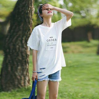 Short-sleeve Lettering Ripped T-shirt