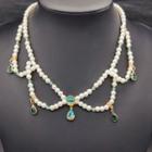Faux Pearl Rhinestone Layered Necklace Q49 - White - One Size