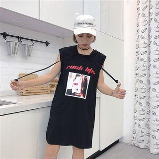Print Sleeveless Hooded Dress