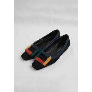 Multicolor Buckle Faux-suede Flats