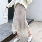 Lace Overlay Pleated Midi Skirt
