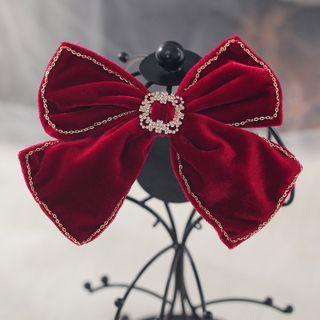 Bow Fabric Rhinestone Headpiece Red - One Size