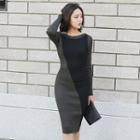 Color Block Long-sleeve Sheath Knit Dress Gray & Black - One Size