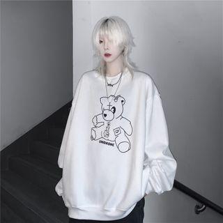 Bear Print Sweatshirt White - One Size