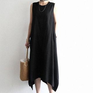 Round-neck Sleeveless Linen Blend Long Dress
