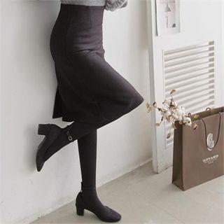 Faux-suede H-line Midi Skirt