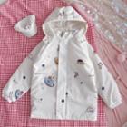 Space Print Zip-up Hooded Jacket Blue Planet - White - One Size
