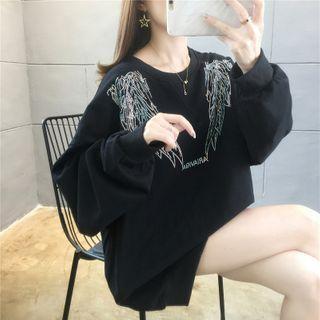 Glitter Wing Print Pullover