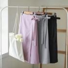 Slit-front Beribboned Midi Skirt