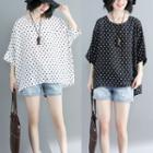 3/4-sleeve Dotted Chiffon Top