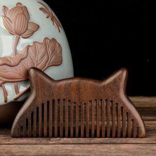 Cat Ear Wooden Hair Comb Dark Brown - One Size