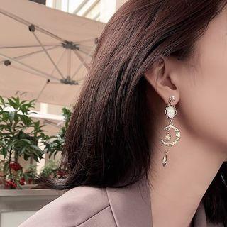 Non-matching Alloy Faux Crystal Feather Dangle Earring As Shown In Figure - One Size