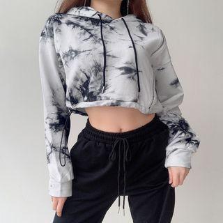 Cropped Tie-dye Drawstring Hoodie