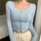 Long-sleeve Snap-button Crop Top
