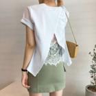 Plain Lace Slit Short Sleeve T-shirt