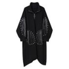 Half-zip Asymmetric Long-sleeve Midi A-line Dress Black - One Size