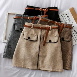 Wool A-line Mini Skirt With Belt