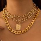 Set Of 3 : Rose Pendant Alloy Necklace + Chunky Alloy Necklace + Alloy Choker