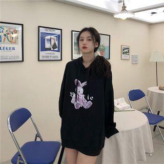Long-sleeve Rabbit Printed Sweatshirt Black - One Size
