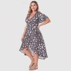 Plus Size Short Sleeve V Neck Flower Print A-line Dress