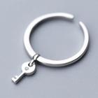 925 Sterling Silver Rhinestone Key Open Ring S925 Silver - Ring - Silver - One Size