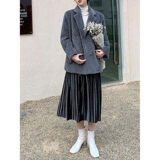 Velvet Accordion Pleat Midi A-line Skirt