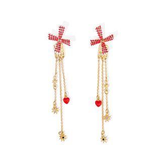 Fashion Simple Plated Gold Enamel Windmill Tassel Earrings Golden - One Size
