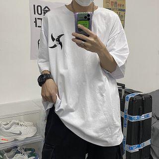Elbow-sleeve Embroidered Symbol T-shirt