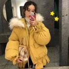 Faux-fur Trim Hooded Padded Coat Yellow - One Size