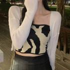 Cropped Open-front Cardigan / Print Tube Top