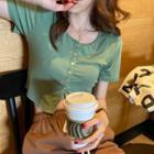 Skinny Button-up Crop T-shirt In 8 Colors