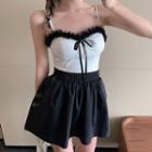 Ruffle Trim Camisole Top / Plain Mini A-line Skirt