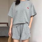 Set: Short-sleeve Cherry Embroidered T-shirt + Shorts