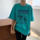 Short-sleeve Sports Print T-shirt As Shown In Figure - One Size