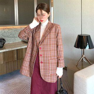 Check Loose-fit Blazer / Plain High-waist Skirt