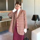 Check Loose-fit Blazer / Plain High-waist Skirt