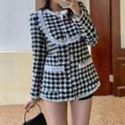 Long-sleeve Houndstooth Mini A-line Dress Houndstooth - Black & White - One Size