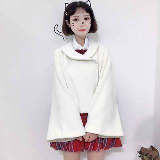 Cape Jacket/ Ribbon Long-sleeve Top/ Pleated Mini Skirt