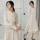 Lace Trim Tie-waist Midi Shirtdress