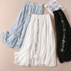 Floral Embroidery A-line Maxi Skirt
