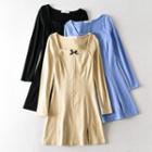 Ribbon Long-sleeve Mini A-line Dress