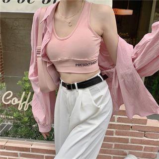 Cropped Tank Top / Long-sleeve Plain Shirt
