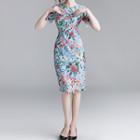 Floral Print Short-sleeve Lace Sheath Dress