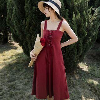 Bow Detail Spaghetti Strap Mini A-line Dress